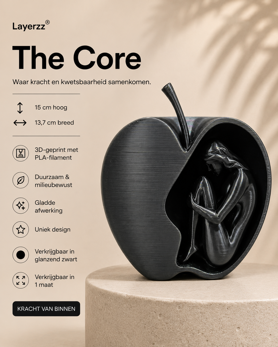 Kunstbeeld The Core - unieke huisdecoratie - abstract - kunst - 15cm