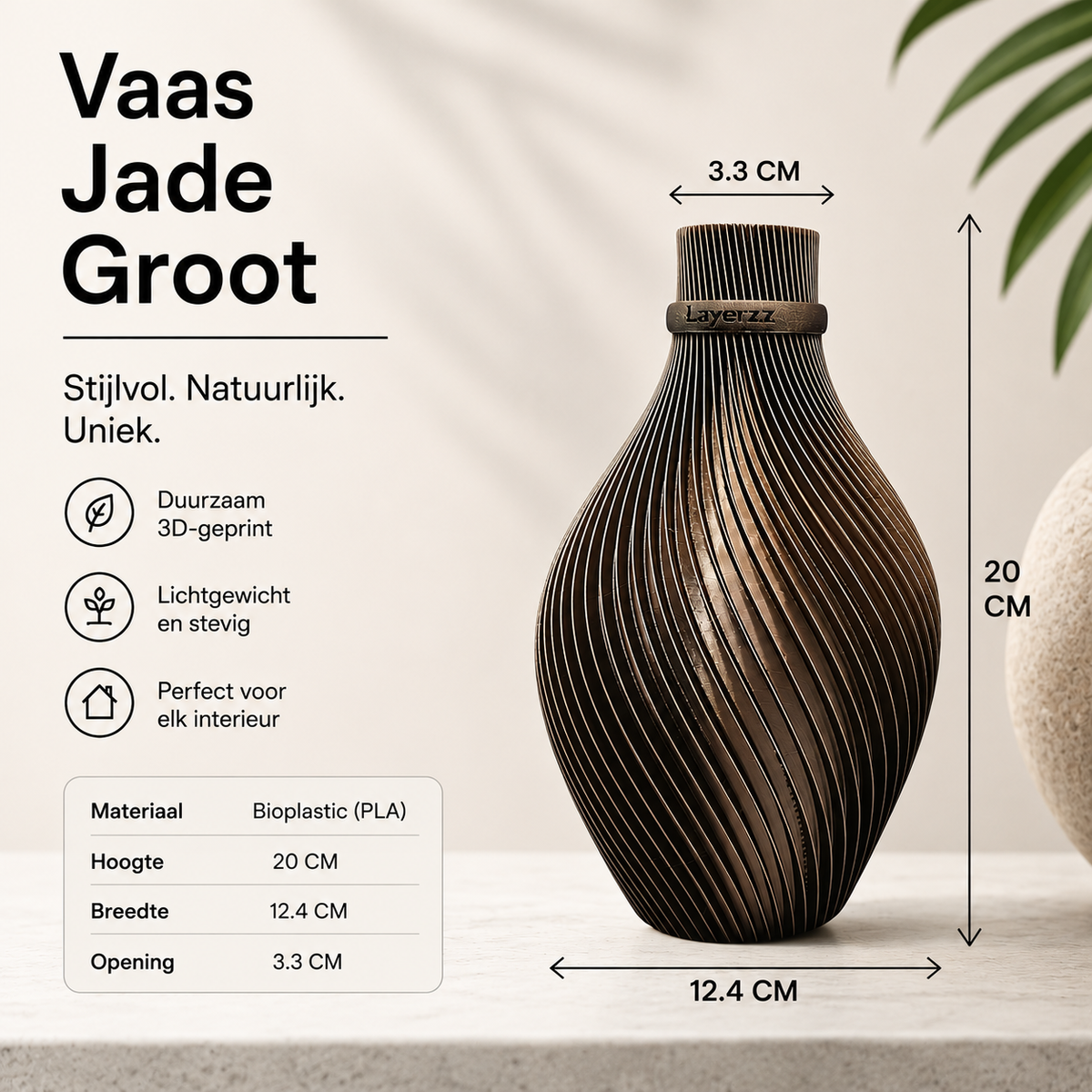 Jade moderne 3D geprinte vaas - Beschikbaar in 2 maten en als set