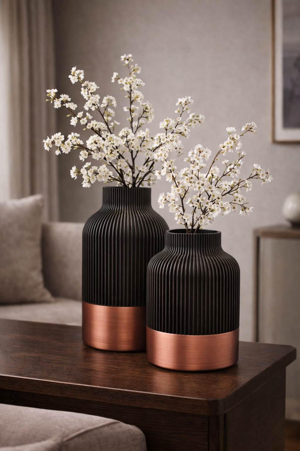 Luxury Layerzz – Royal Line Vase | Copper Accent - duurzaam - 3d geprint - woondecoratie - 2 maten