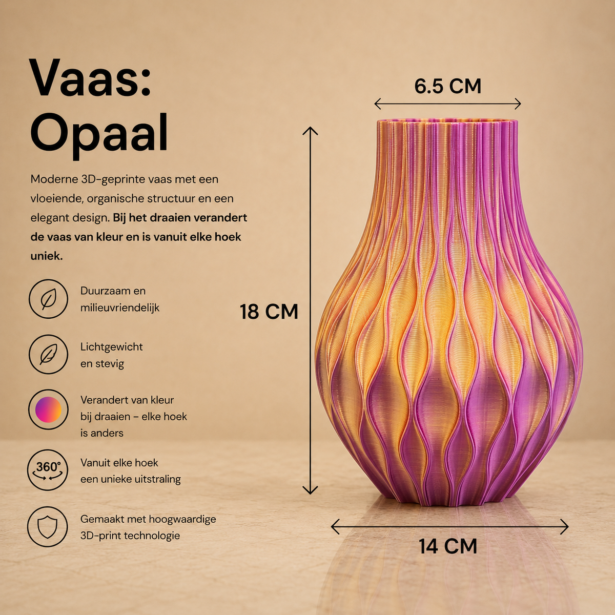 Opaal meerkleurige 3D geprinte vaas