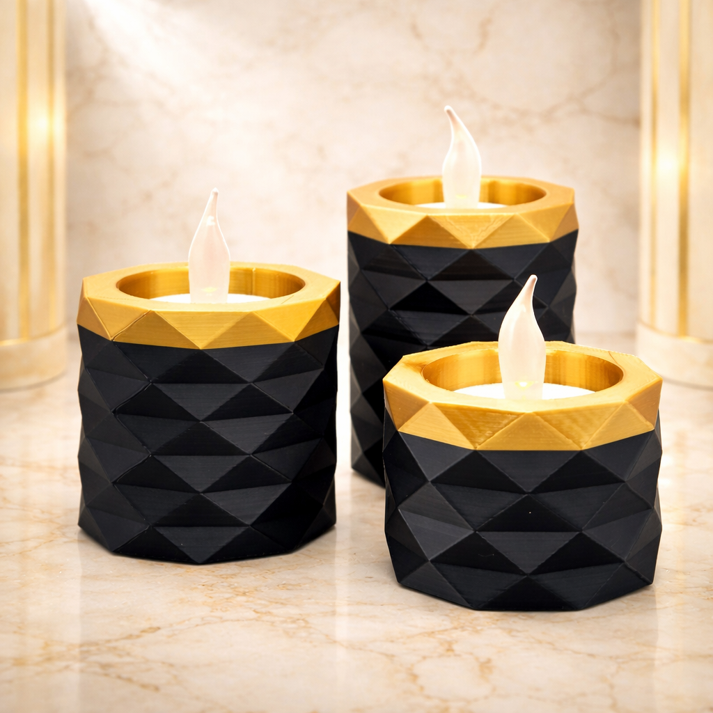 Luxury Layerzz LED Waxinelichthouders – Set van 3 zwart met goud of koper - homedecoration