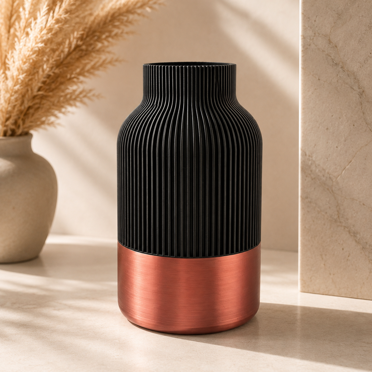 Luxury Layerzz – Royal Line Vase | Copper Accent - duurzaam - 3d geprint - woondecoratie - 2 maten
