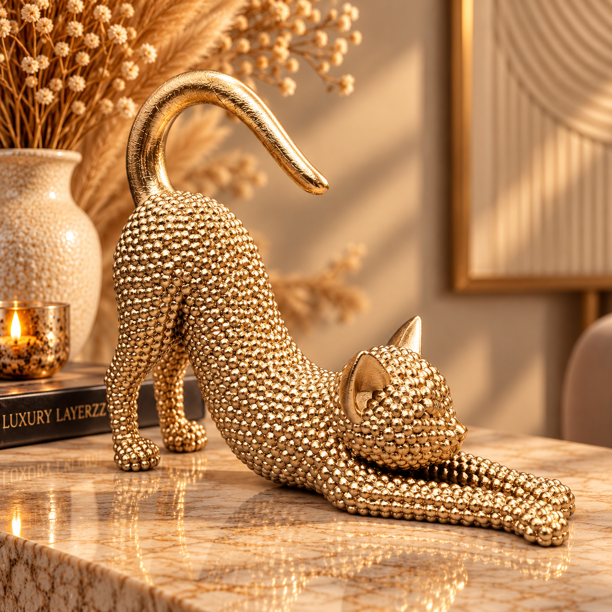 Decoratief Kattenbeeld – Liggende Kat | Champagne goud
