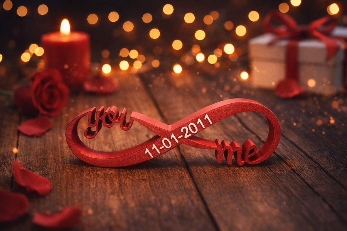 Gepersonaliseerd Infinity Teken – You & Me met Datum - Cadeau - bruiloft - verloving - persoonlijk