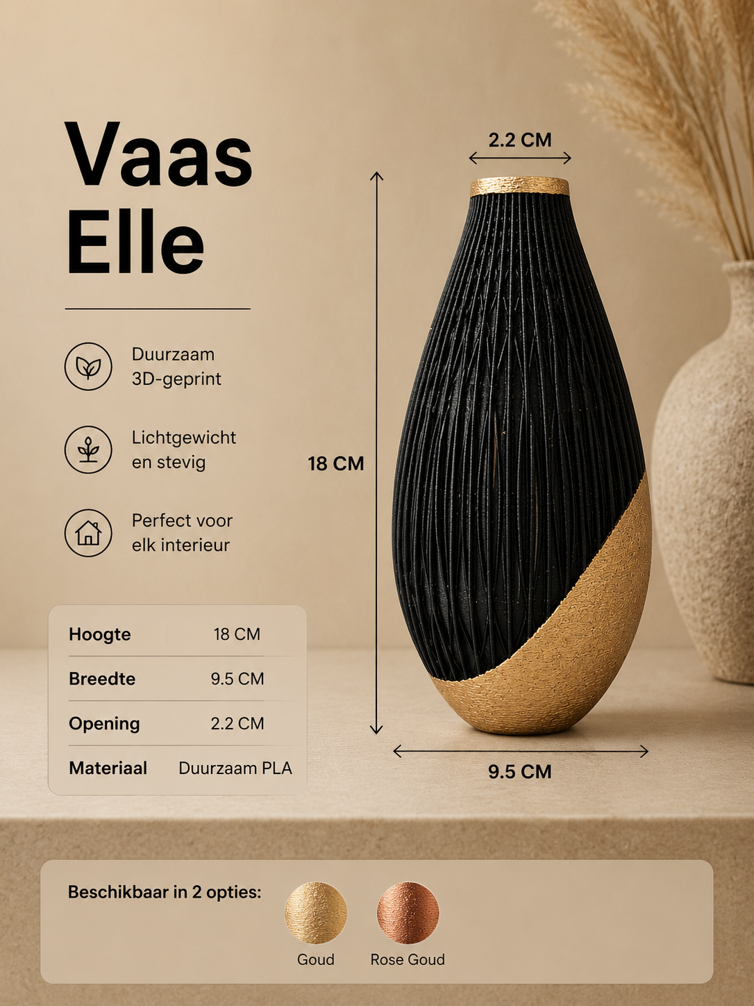 Luxury Layerzz – Elle Vase | Gold Leaf & Rose Gold - 3d geprinte vaas - duurzaam - handgemaakt