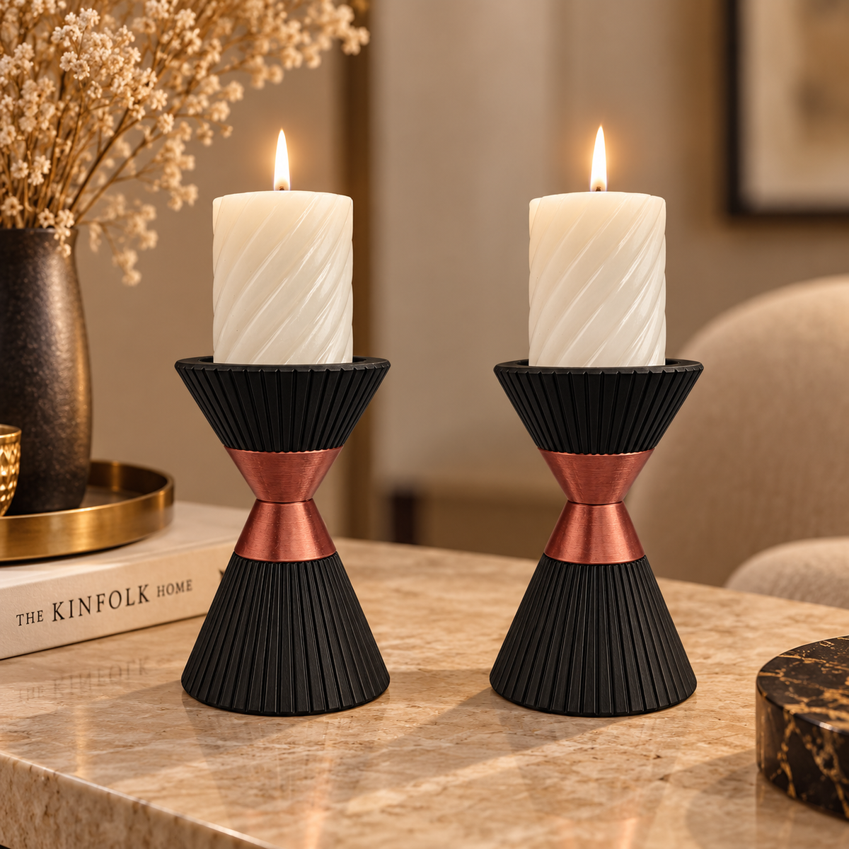 Luxury Layerzz – Sculptural Candle Holder | Copper or Gold Accent - homedecoration