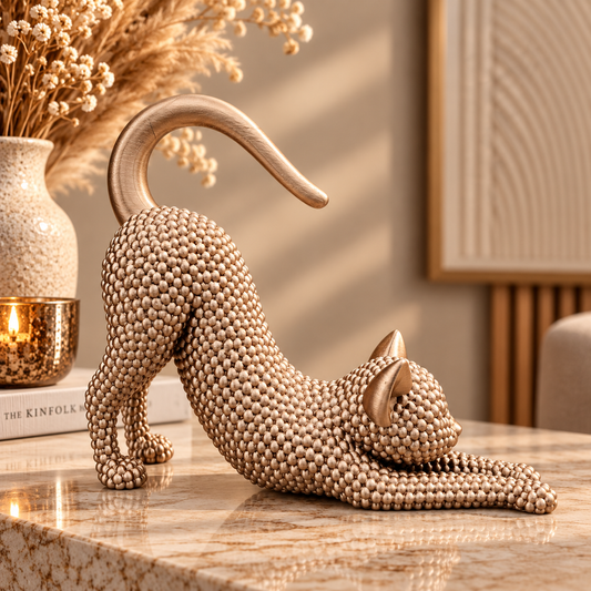 Decoratief Kattenbeeld – Liggende Kat | Champagne goud