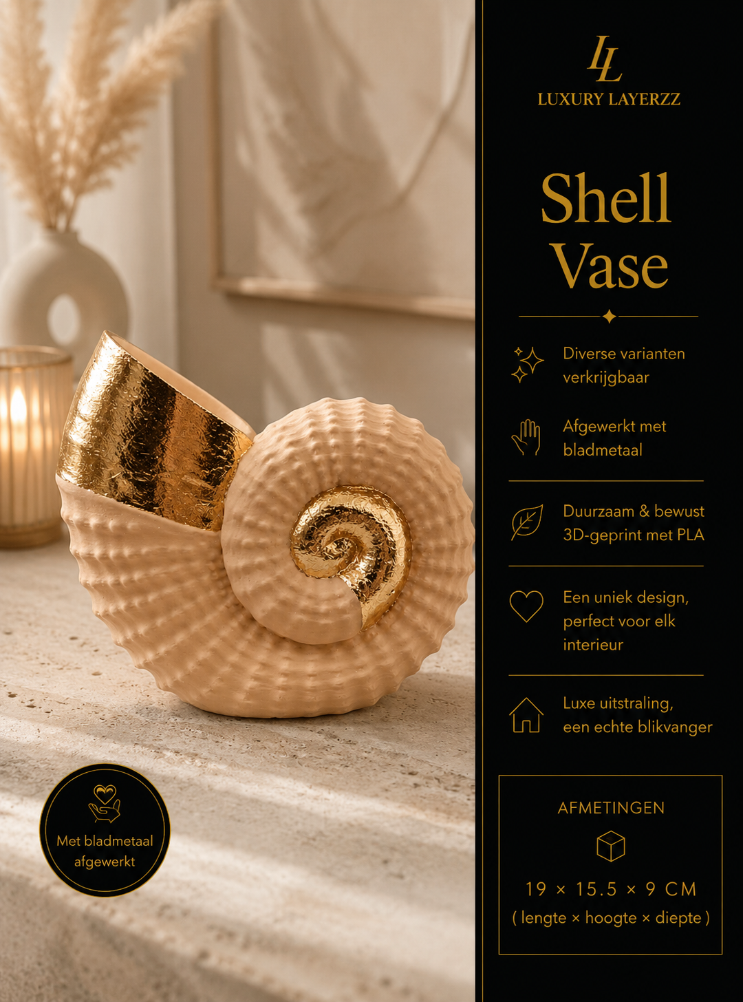 Luxury Layerzz – Seashell Luxe -3D geprint Handmade Gold - 3 varianten