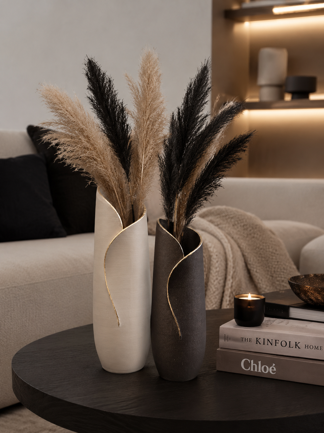 Luxury Layerzz Flow Line Vase | Design Vaas met Gouden Rand - 2 maten diverse kleuren