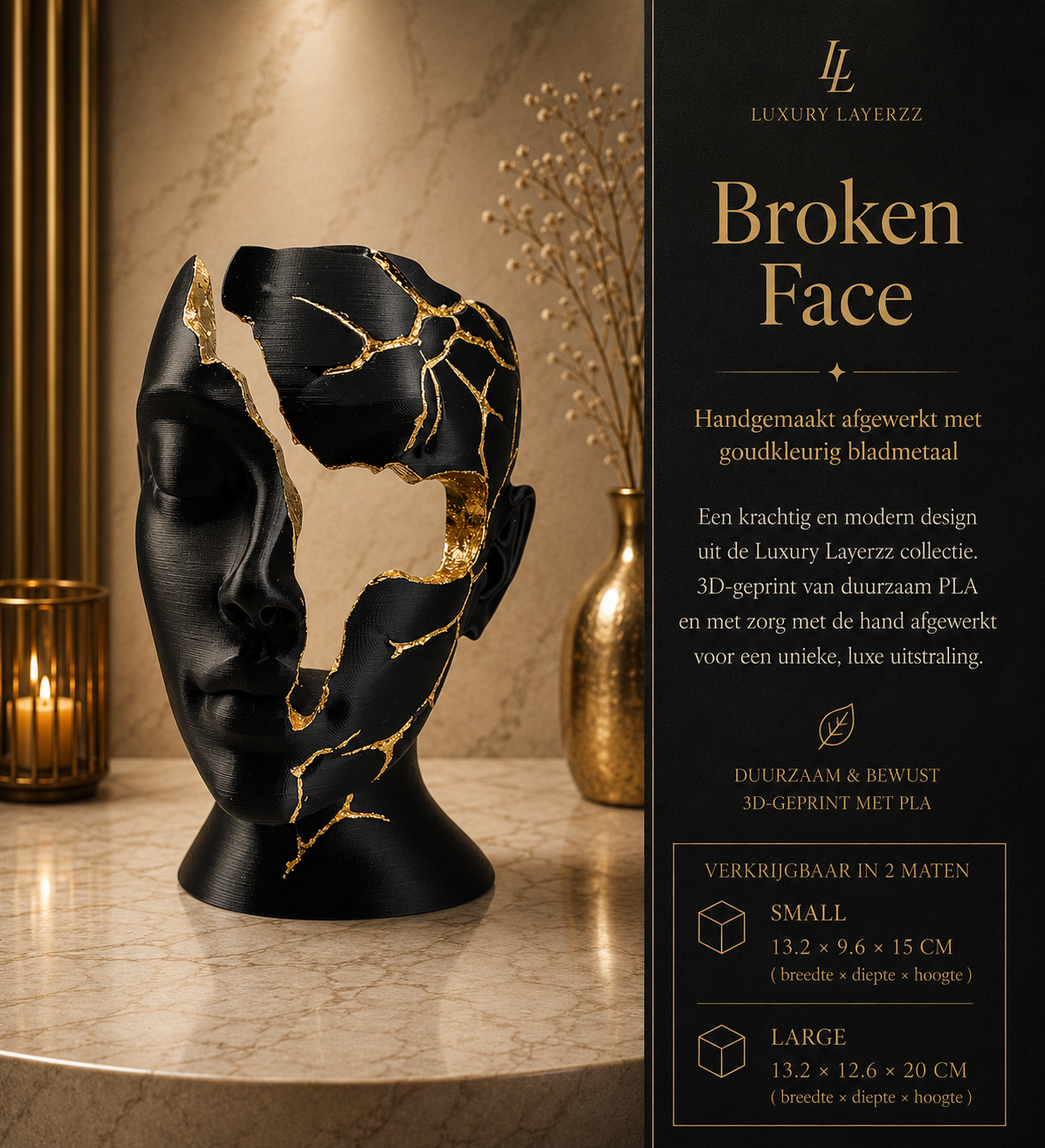 Luxury Layerzz – Broken Face - Gold Edition - kunstbeeld - 3 maten