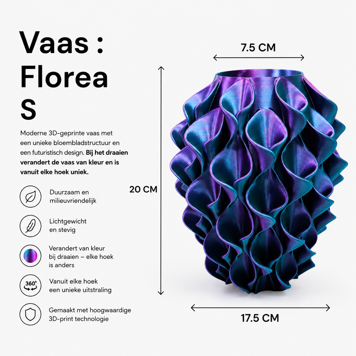 Florea Unieke 3D geprinte Design vaas