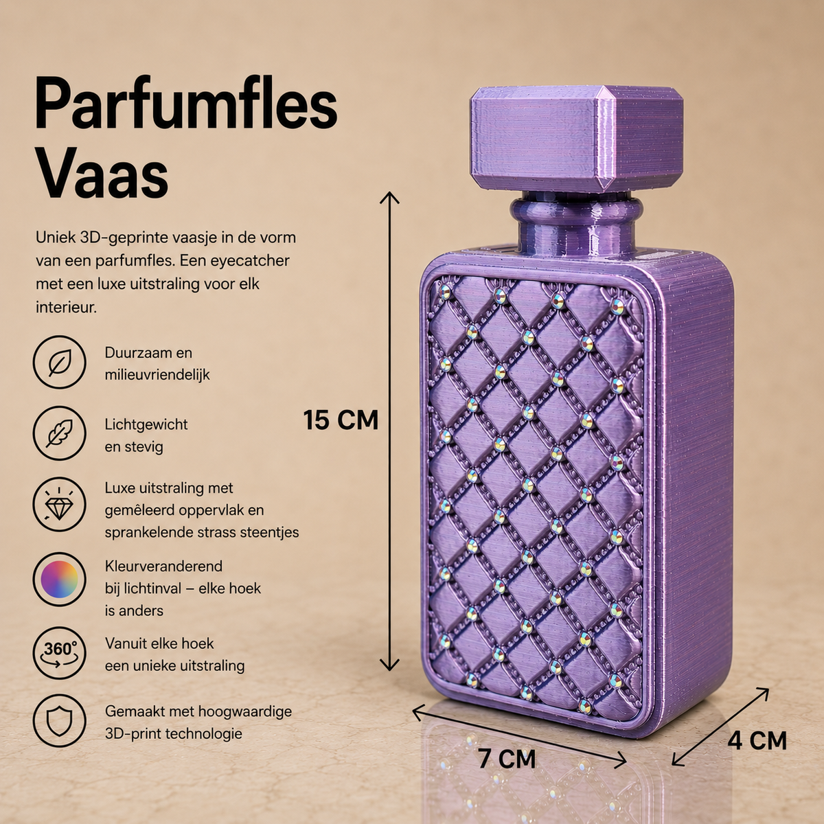 3D geprint parfumfles vaasje Decoratie met strass