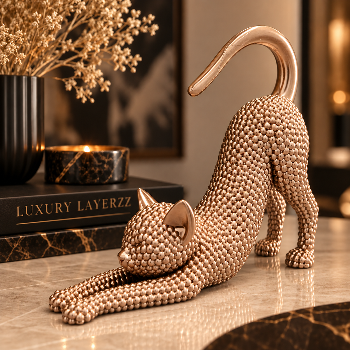 Decoratief Kattenbeeld – Liggende Kat | Champagne goud