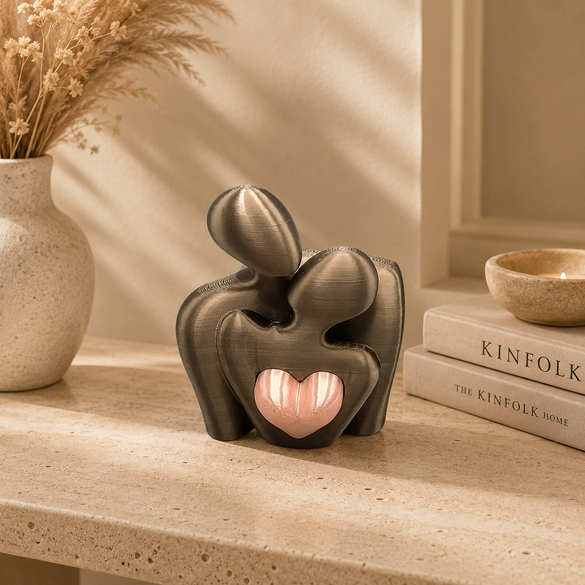 Liefdesbeeldje met Verwisselbaar Hart 3D Geprinte Decoratie met Hartje 3 kleuren