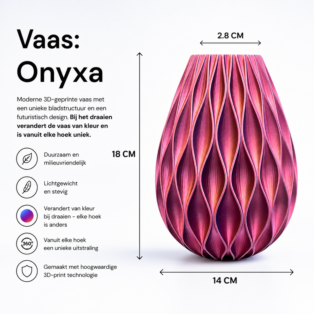 Onyxa - Duurzame 3D geprinte droogbloemen vaas