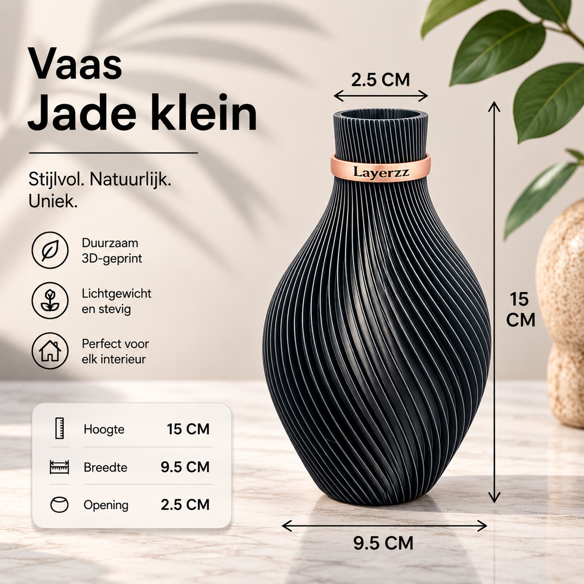 Jade moderne 3D geprinte vaas - Beschikbaar in 2 maten en als set