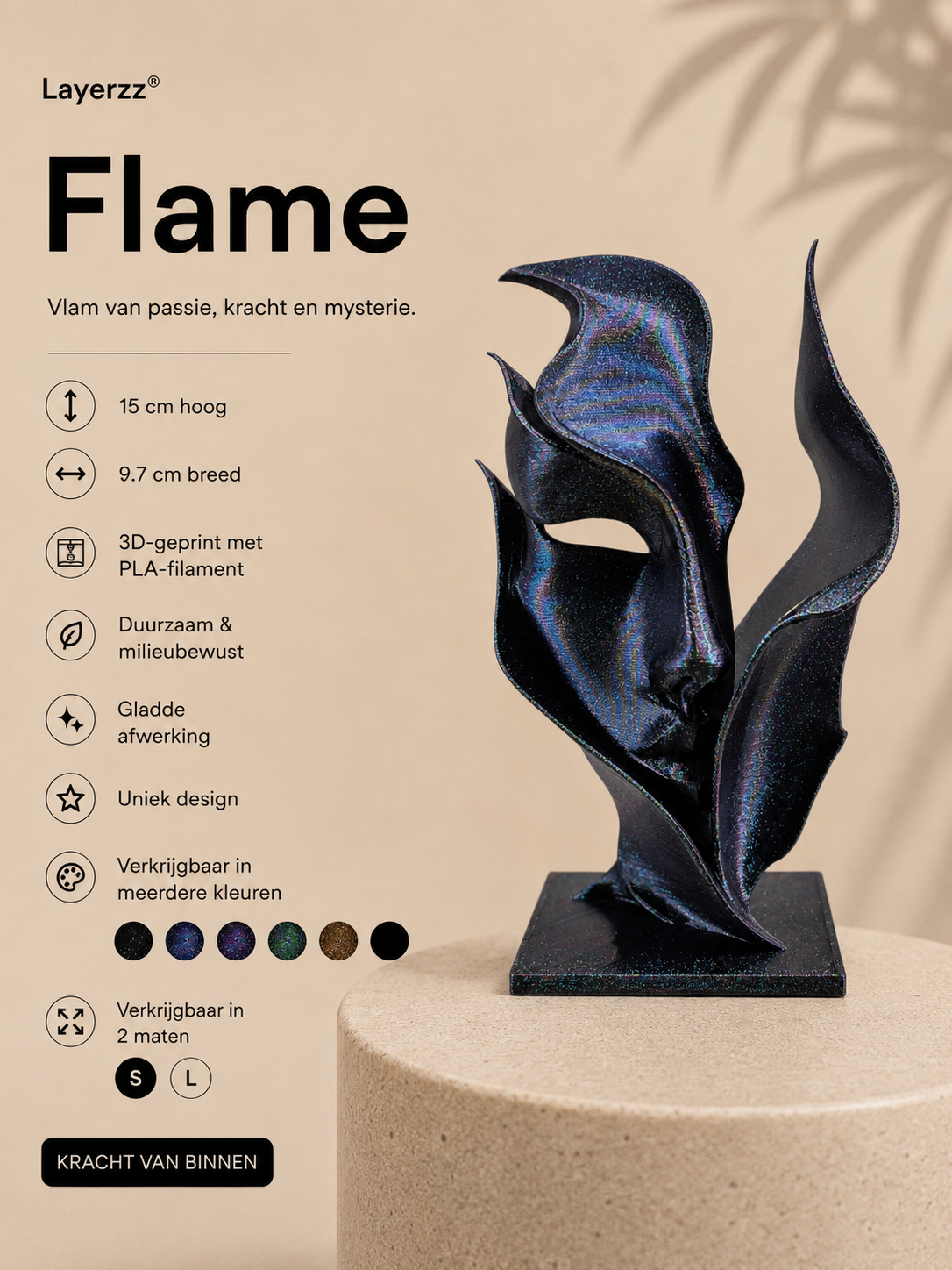 Kunstbeeld - Flame - abstract - 3D print - 2 beschikbare maten meerdere kleuren