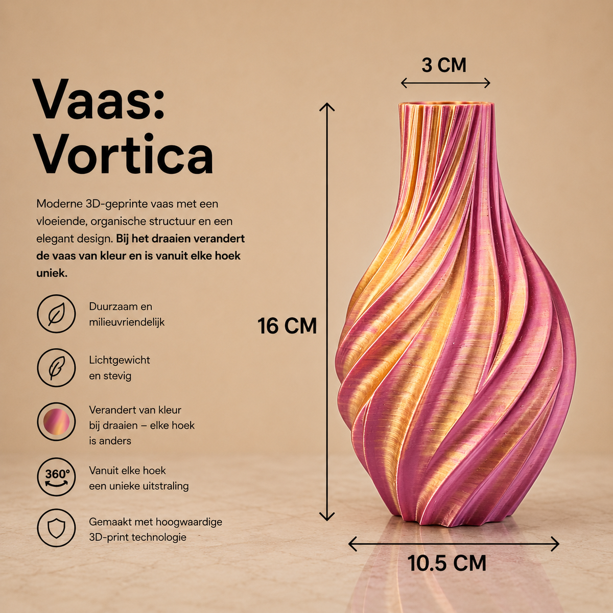 Vortica 3D geprinte Design vaas