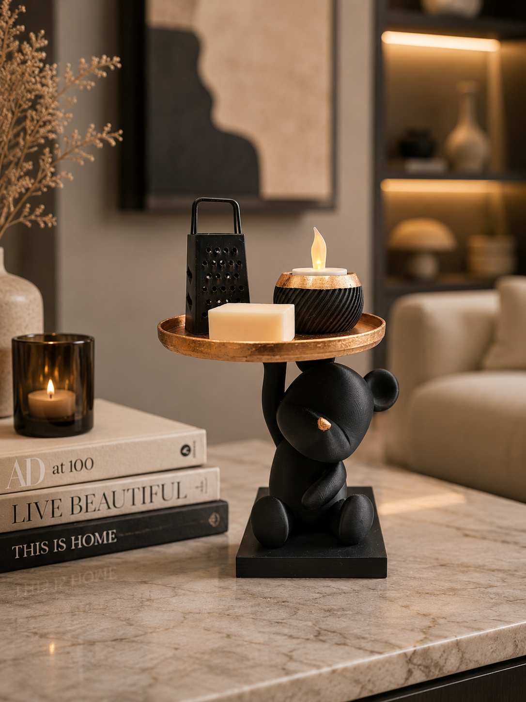 Luxury Layerzz – Bear Tray Figure | Rose Gold Leaf Accent