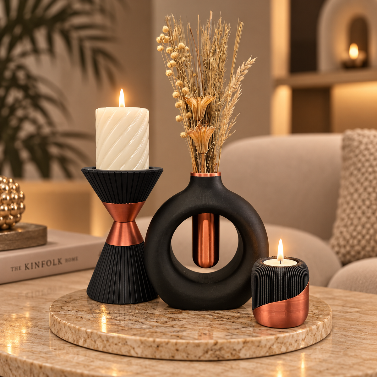Luxury Layerzz – Sculptural Candle Holder | Copper or Gold Accent - homedecoration