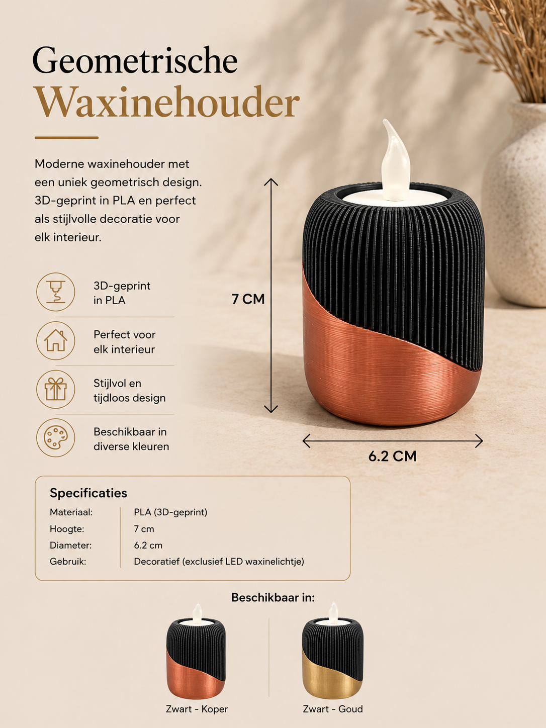 LED Waxinehouder Luxury Layerzz – Goud of koper - huisdecoratie