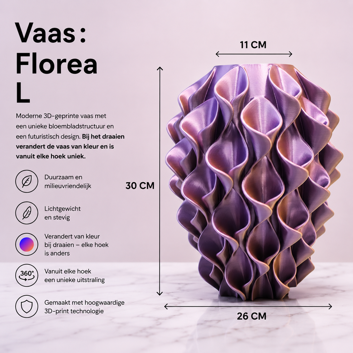 Florea Unieke 3D geprinte Design vaas