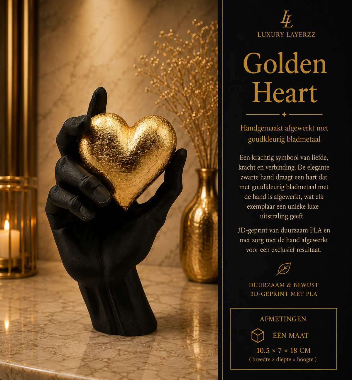 Luxury Layerzz – Eternal Heart Sculpture | Gold Edition - 3d geprint - duurzaam - woondecoratie