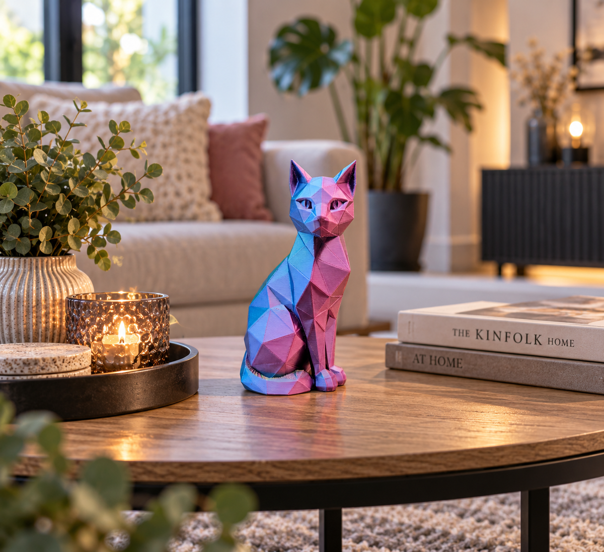 Geometrisch Poezenbeeldje | 3D Geprinte Kat in Meerkleurig Filament