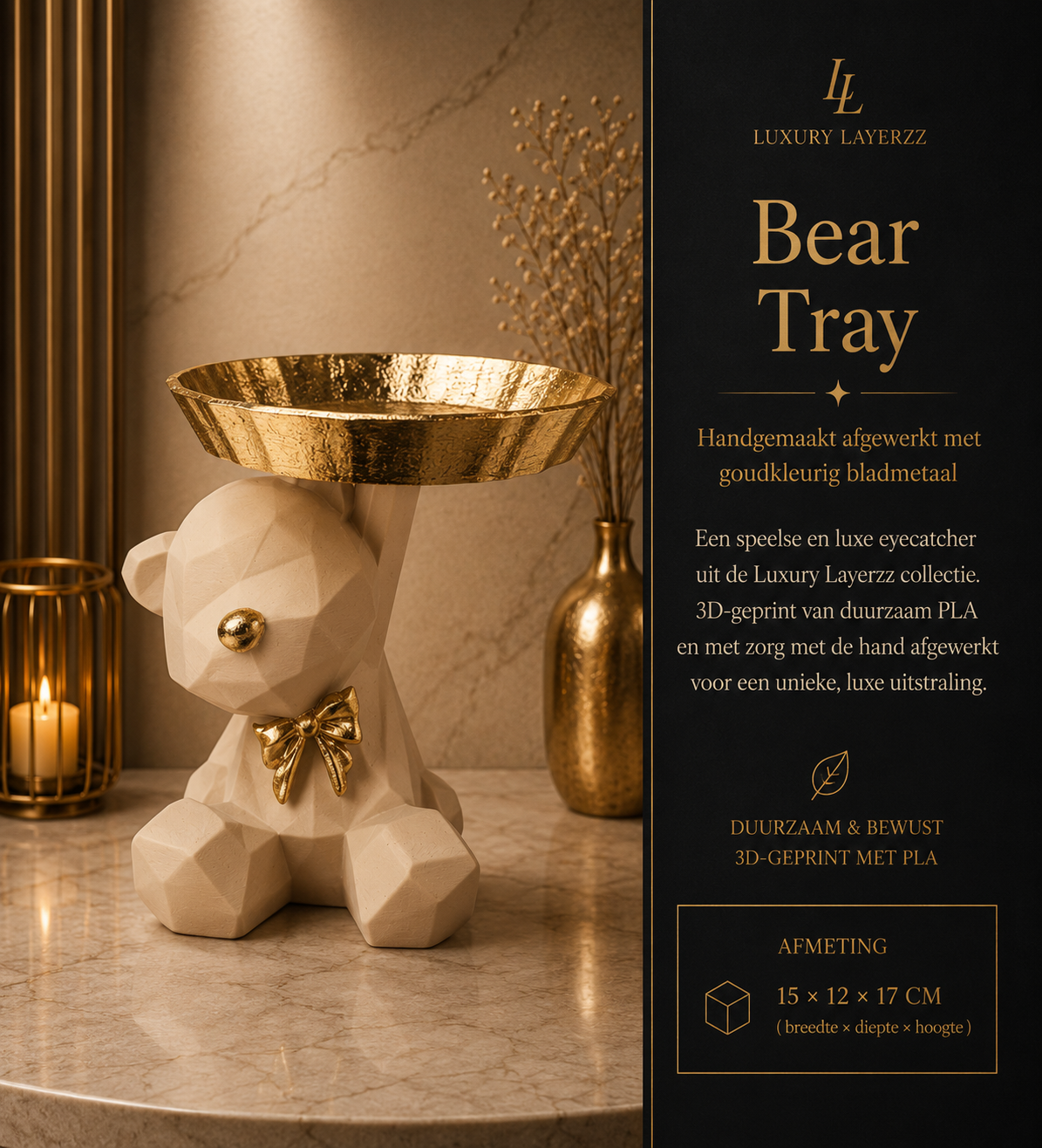 Luxury Layerzz – Teddy DeLuxe beige of zwart met goud - handgemaakt