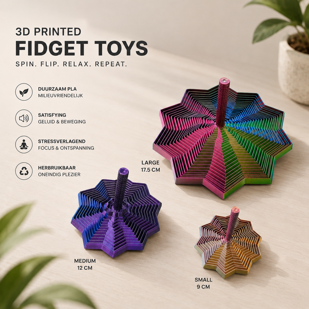 fidget ster  in 3 verschillende maten Satisfying