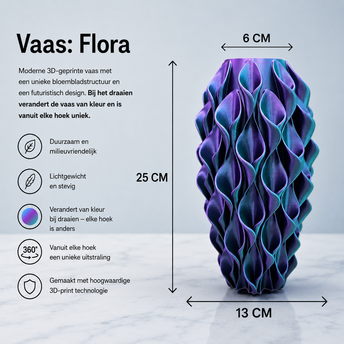 Flora - 3D geprinte Design vaas