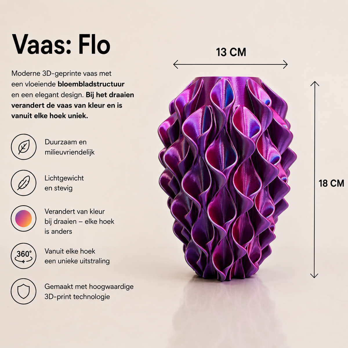 Flo - 3D geprinte design vaas