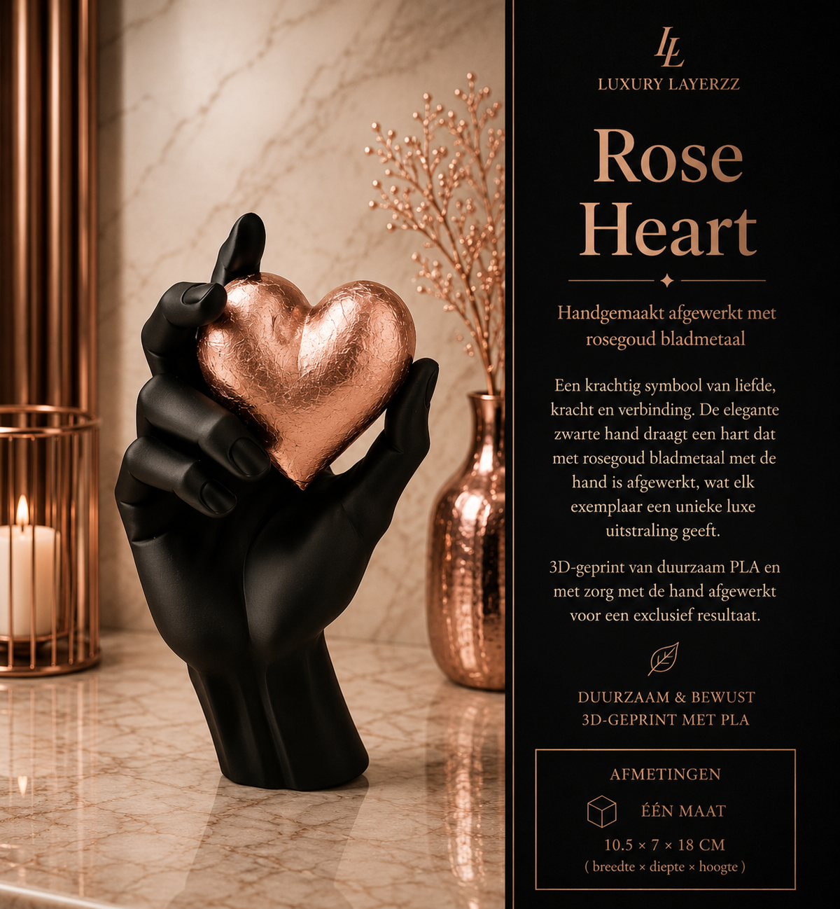 Luxury Layerzz – Eternal Heart Sculpture | Rose Gold Edition - 3d geprint - duurzaam - woondecoratie
