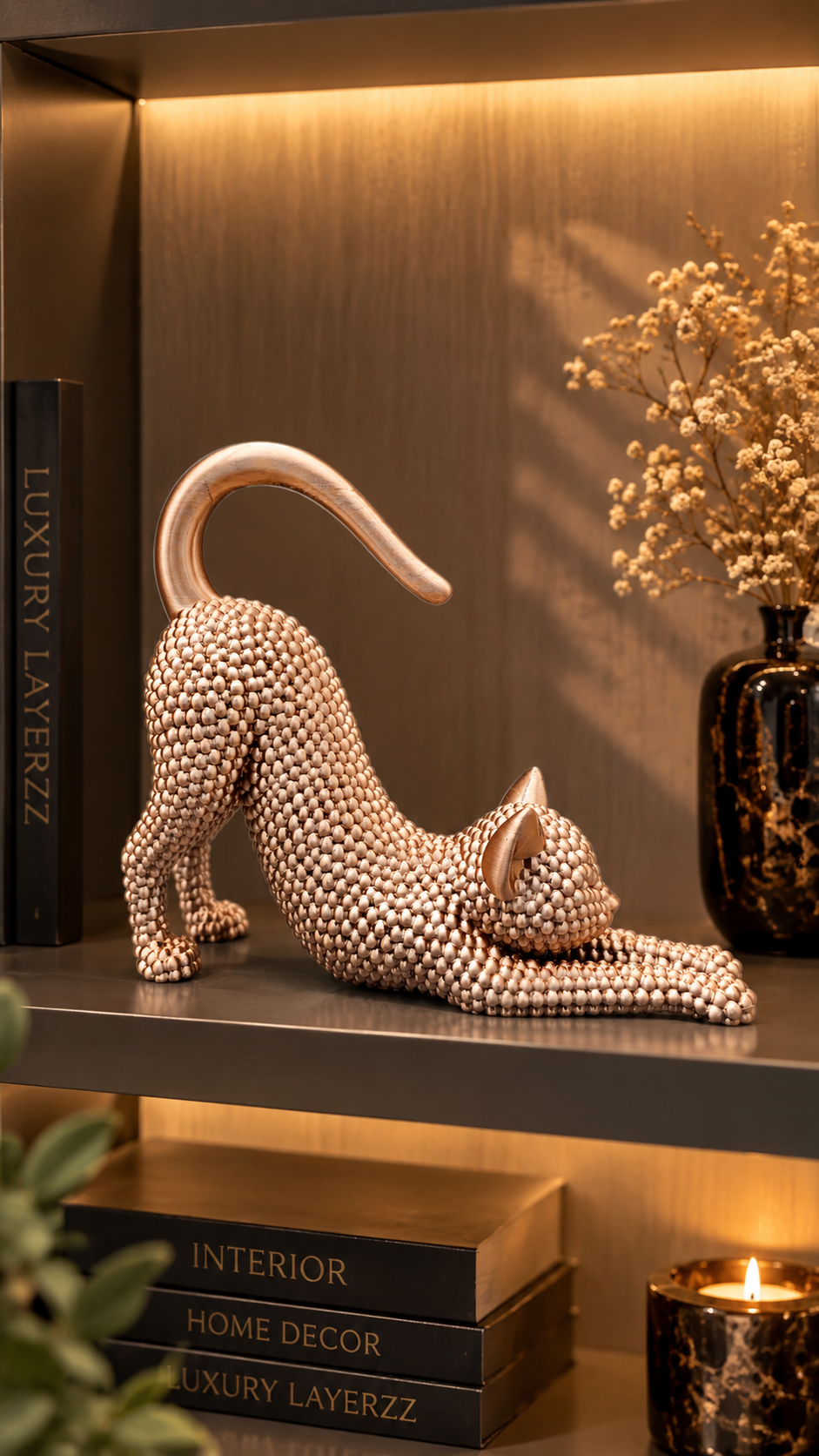 Decoratief Kattenbeeld – Liggende Kat | Champagne goud
