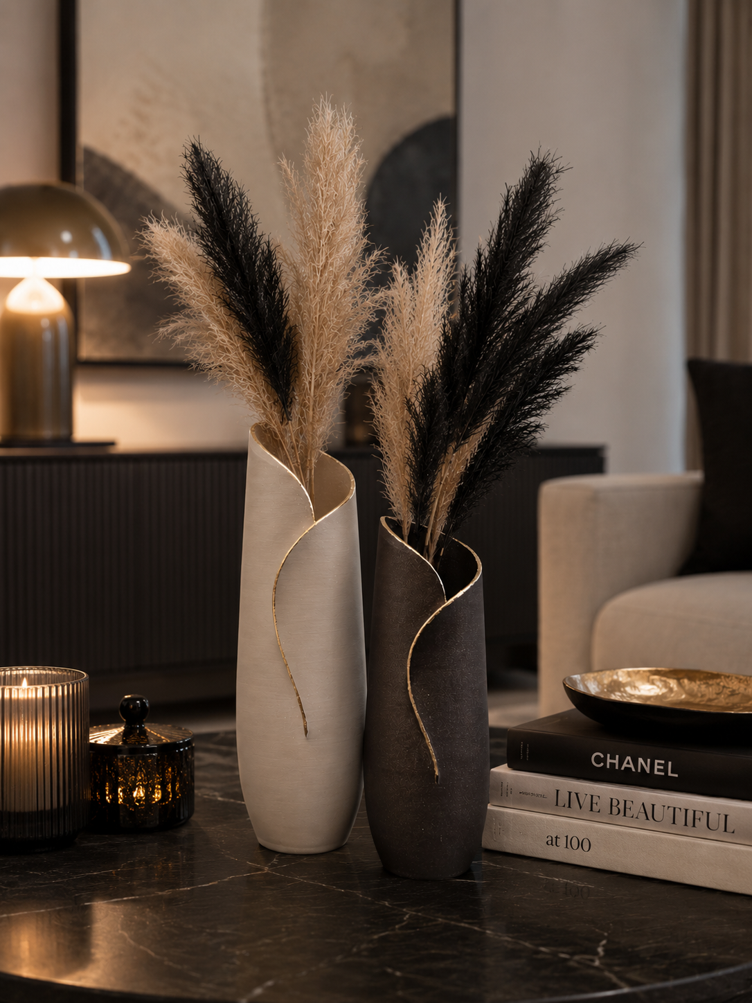 Luxury Layerzz Flow Line Vase | Design Vaas met Gouden Rand - 2 maten diverse kleuren