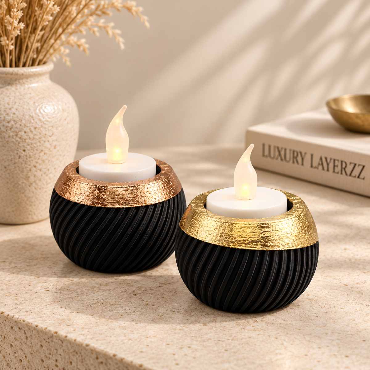 Waxinehouder Luxury Layerzz – bladmetale afwerking - woondecoratie - diverse varianten