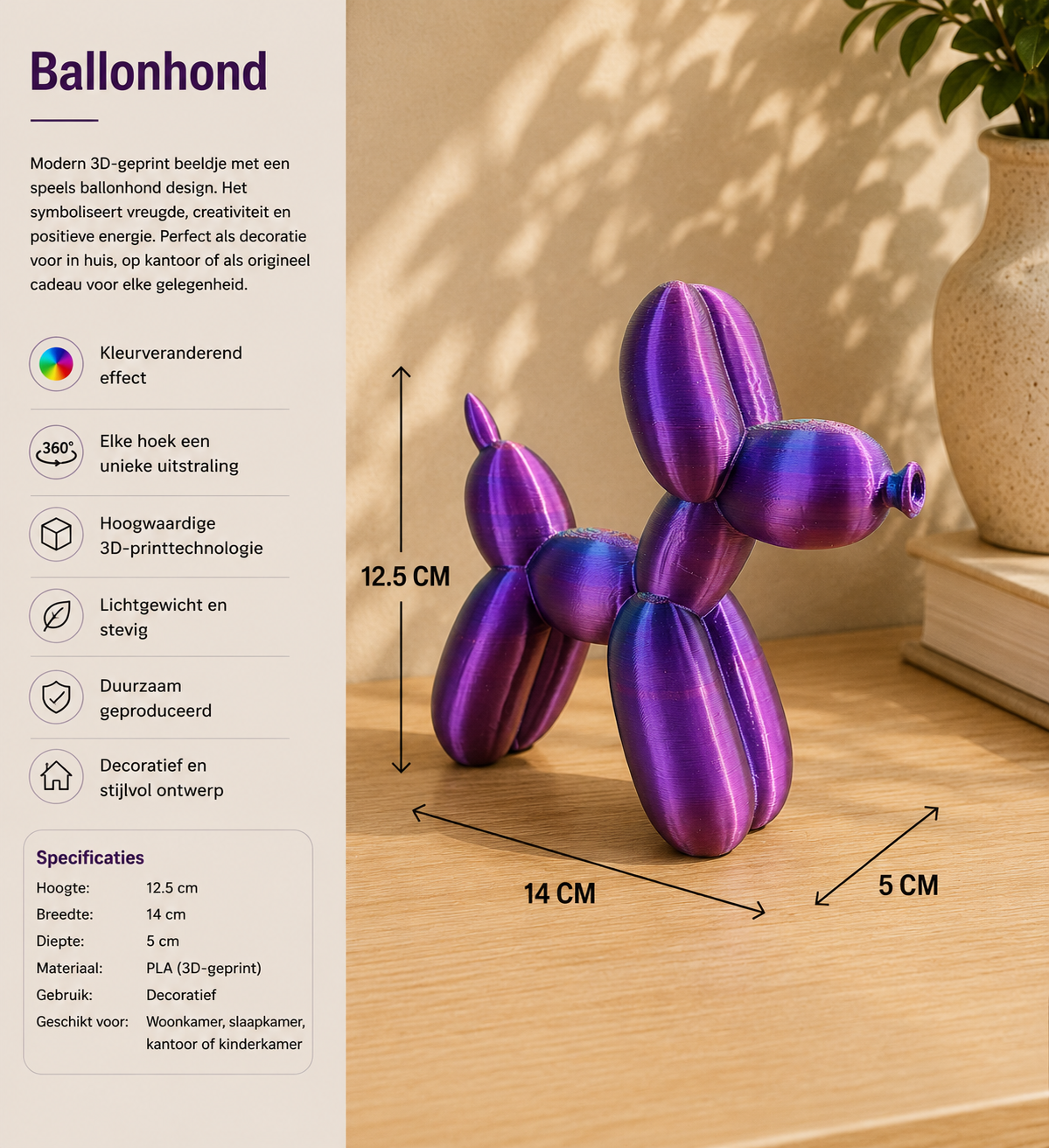 Ballonhond Beeldje -3D Geprinte Ballonhond in Meerkleurig Filament
