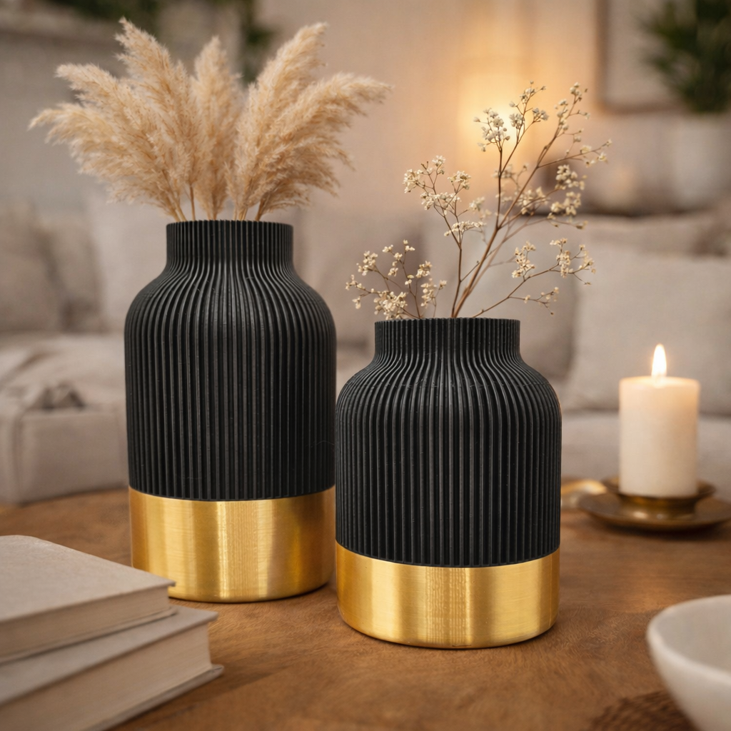 Luxury Layerzz – Royal Line Vase | Gold Accent - 3d geprint - duurzaam - 2 maten