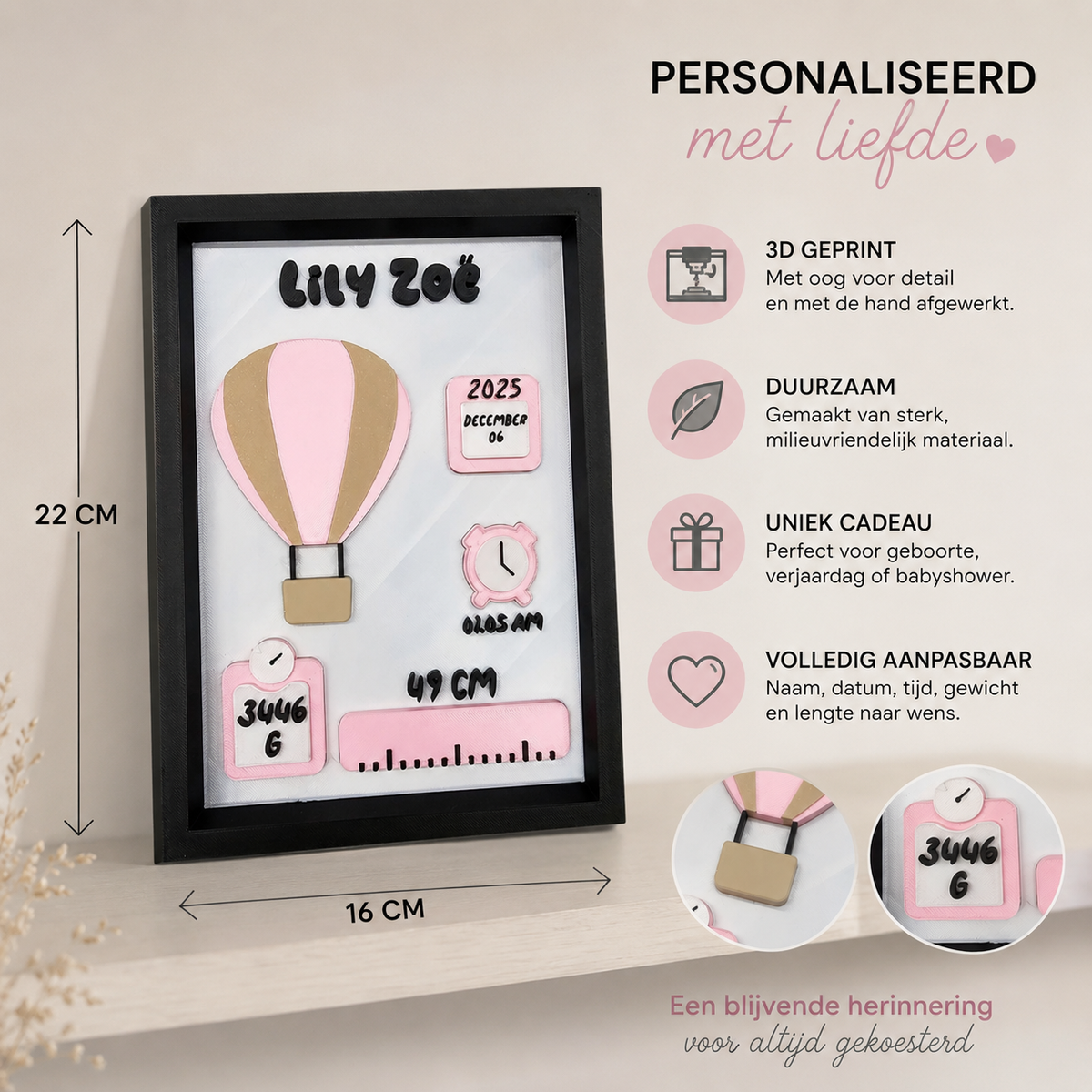 Gepersonaliseerd Geboortelijstje met Naam – Geboortegegevens Baby