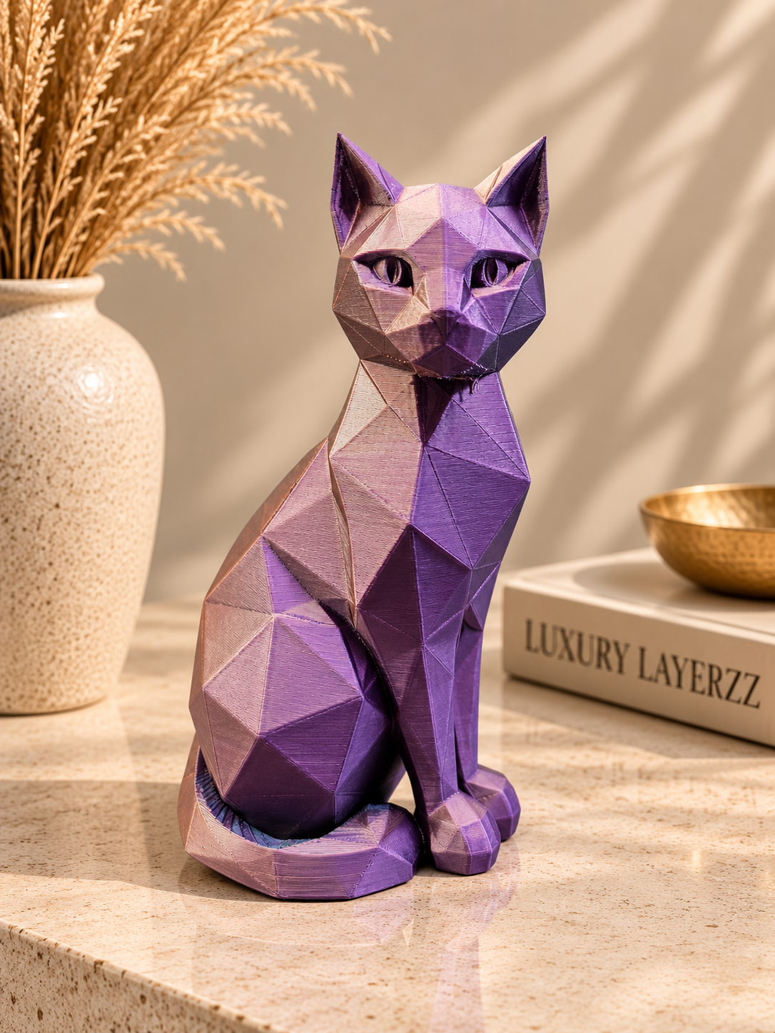 Geometrisch Poezenbeeldje | 3D Geprinte Kat in Meerkleurig Filament