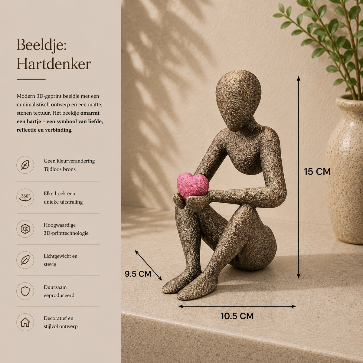 Modern Beeldje met Hartje NObody- 3D Geprinte Liefdesdecoratie
