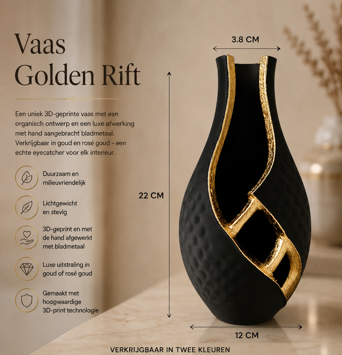 Luxury Layerzz – Golden Rift Vase -Gold & Rose Gold Accent - decoratie
