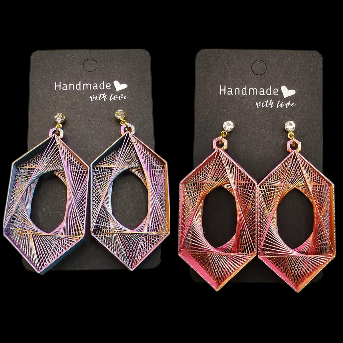 3D-geprinte geometrische oorbellen – handgemaakt met meerkleurig filament – uniek kleurverloop