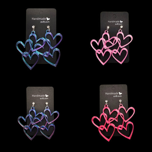 3D-geprinte hart oorbellen – handgemaakt op glitterplaat – lichtgewicht en speels design