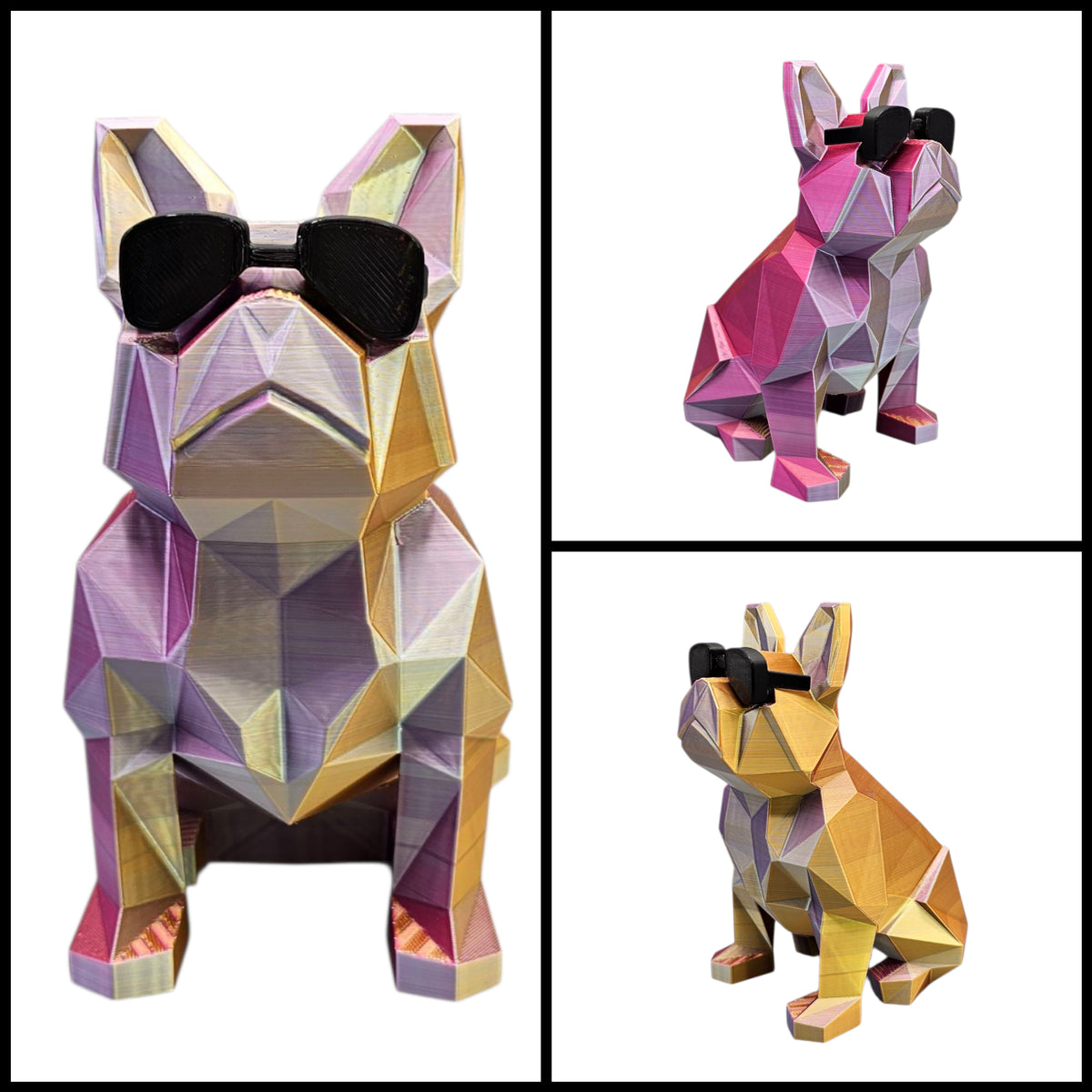 3D Geprinte Bulldog met Zonnebril - Unieke Kleuren & 2 Maten