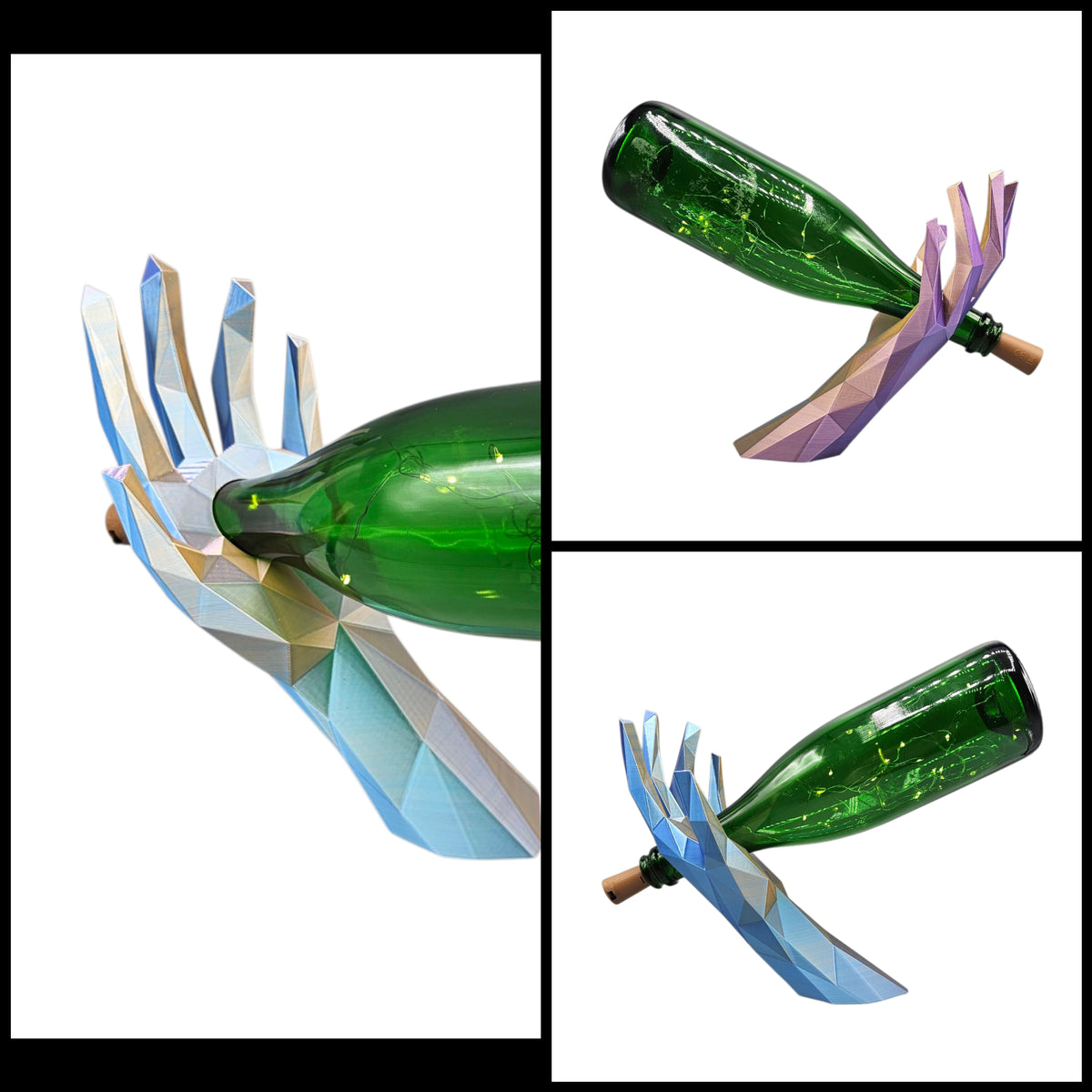 Wijnfleshouder hand geometrisch design
