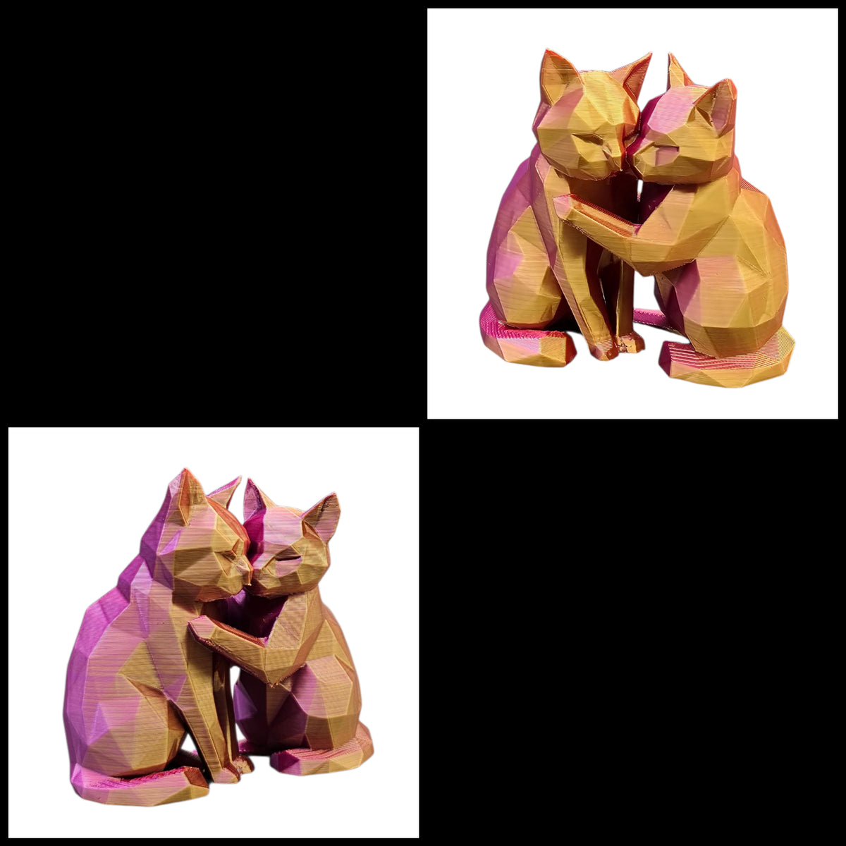 Geometrisch Poezenkoppel | 3D Geprint Kattenbeeldje in Meerkleurig Filament