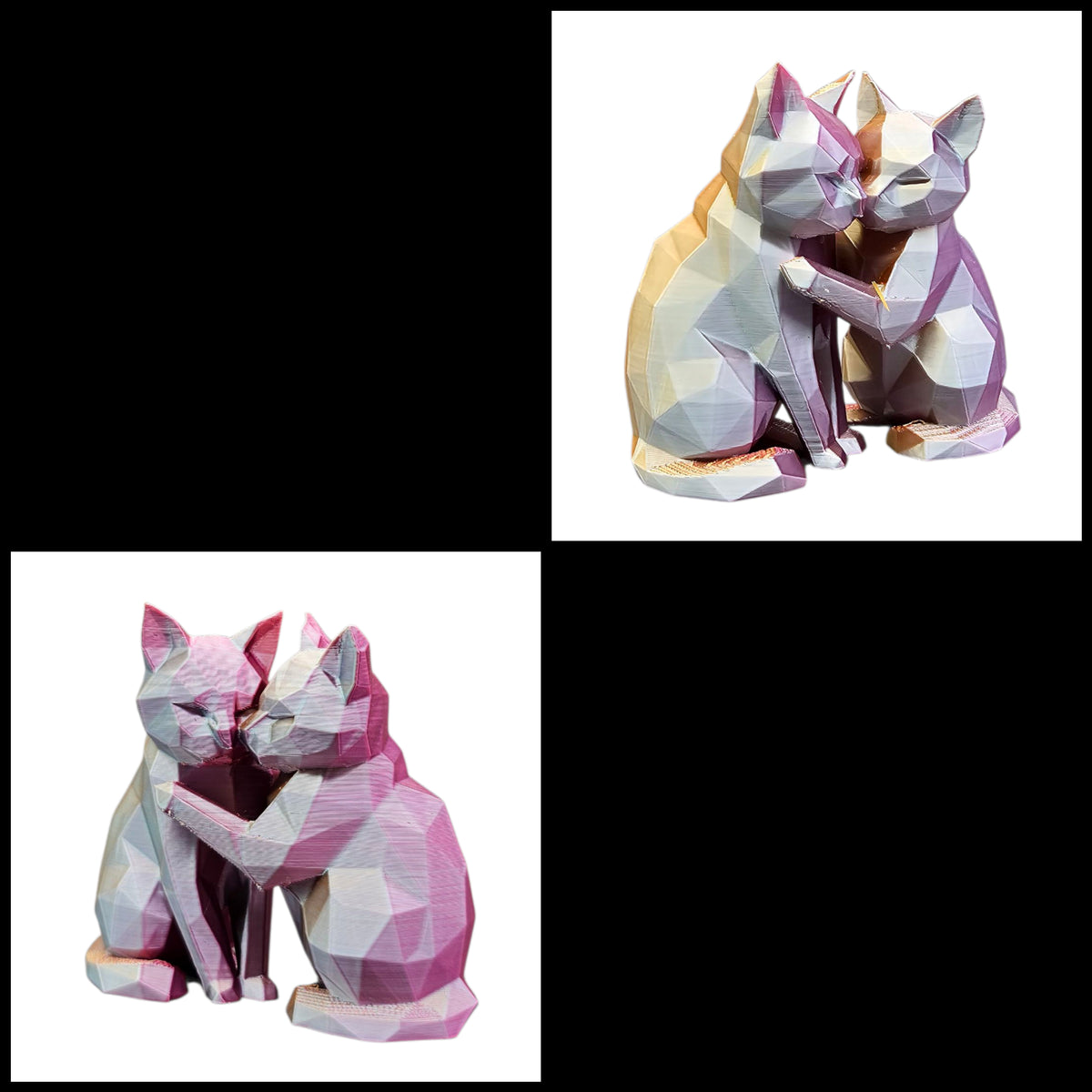 Geometrisch Poezenkoppel | 3D Geprint Kattenbeeldje in Meerkleurig Filament