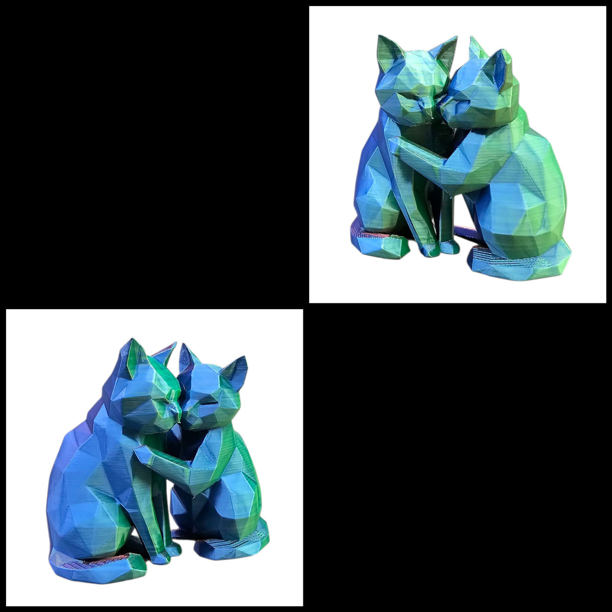 Geometrisch Poezenkoppel | 3D Geprint Kattenbeeldje in Meerkleurig Filament