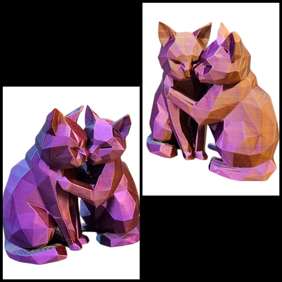 Geometrisch Poezenkoppel | 3D Geprint Kattenbeeldje in Meerkleurig Filament